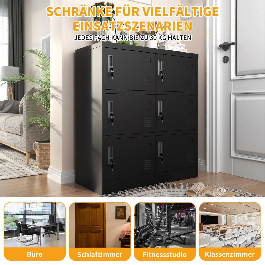 ARMADIO METALLICO 6 ANTE 100x90x40 cm Nero con serratura e chiavi