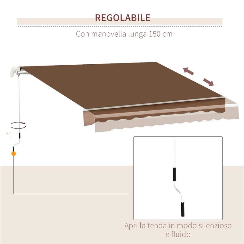 TENDA DA SOLE PER ESTERNO AVVOLGIBILE A MANOVELLA IN METALLO 395 X 245CM RUGGINE