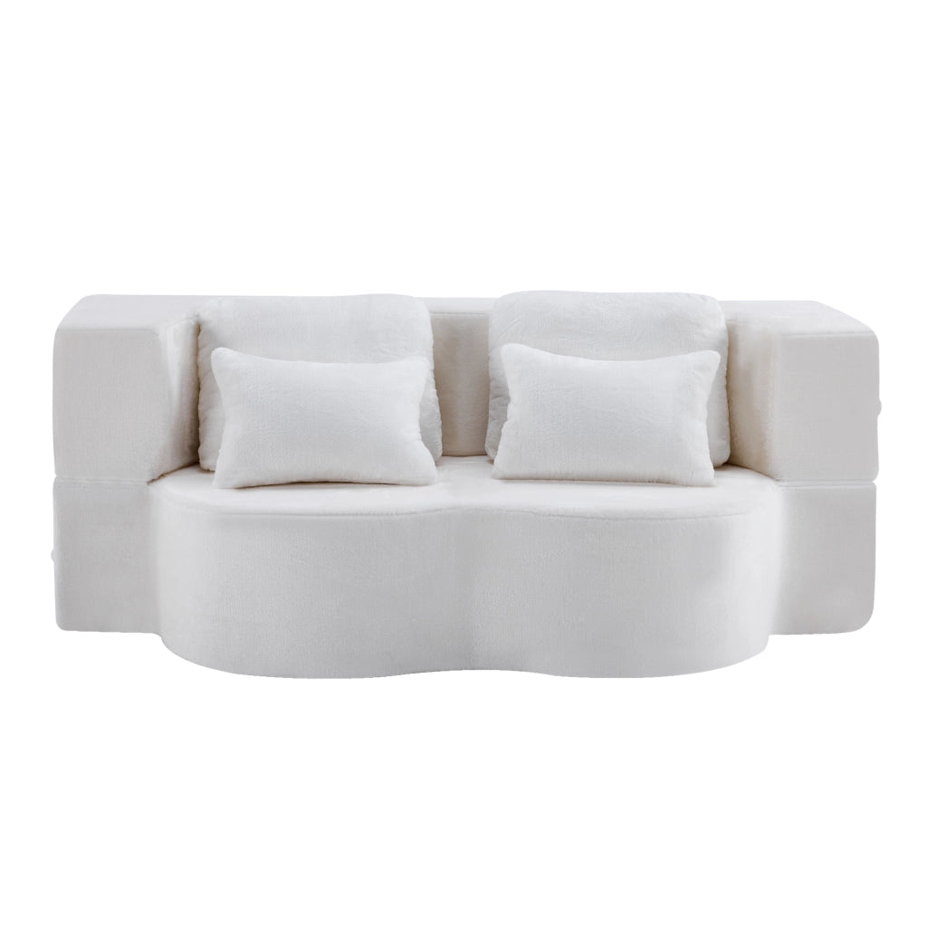 Divano modulare futon pieghevole con cuscino; in schiuma e molle; bianco