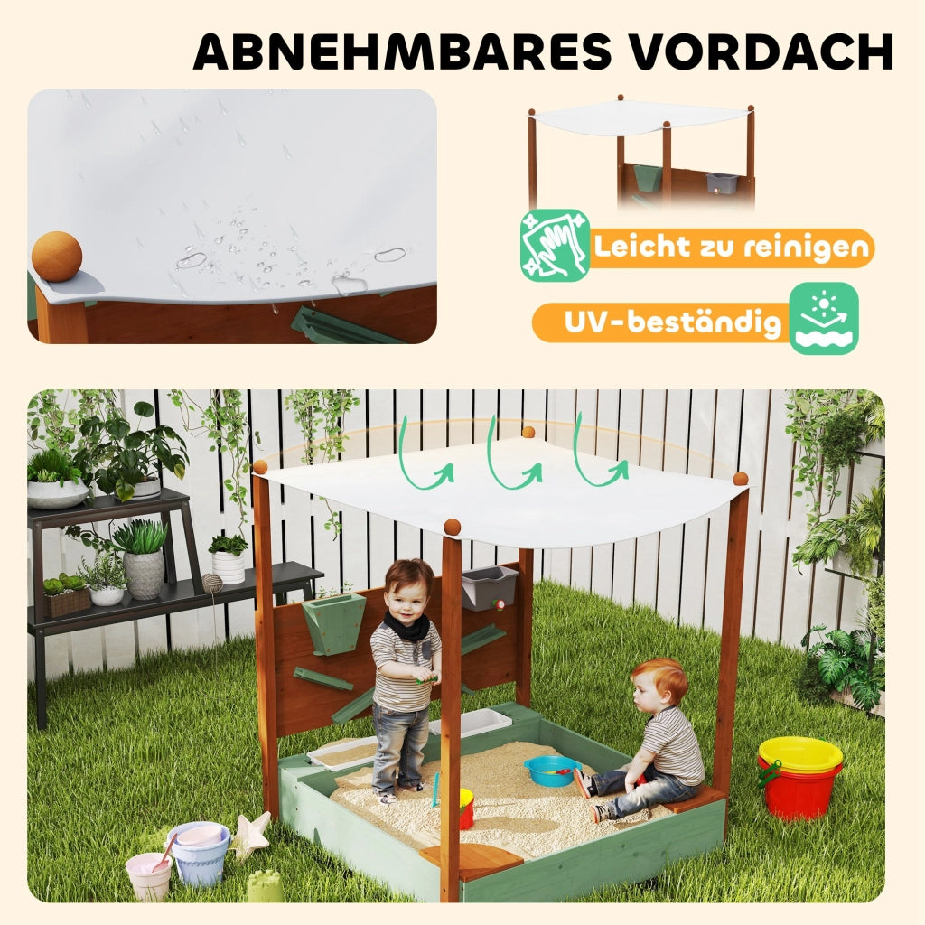 Sandbox per bambini con tettoia ¨C zephmum ¨C verde, legno di pino e plastica, 116x112.5x128 cm