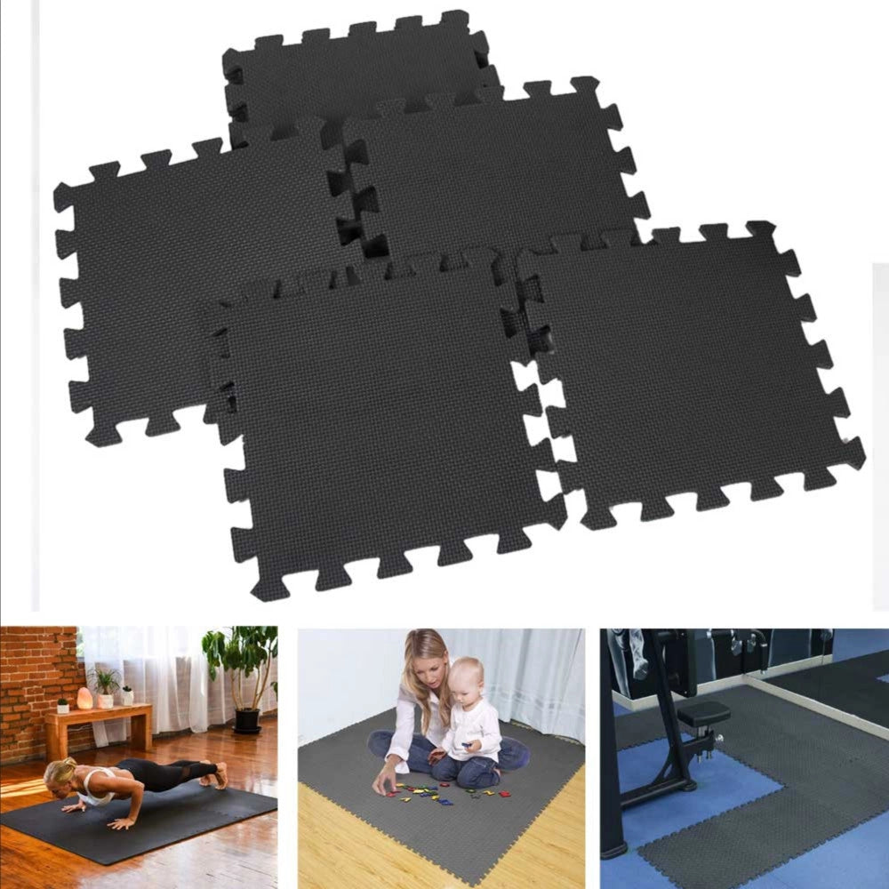 Trade Shop - Tappeto Puzzle Tappetino Fitness Palestra Multiuso Schiuma Eva 10pz 30x30cm Nero -