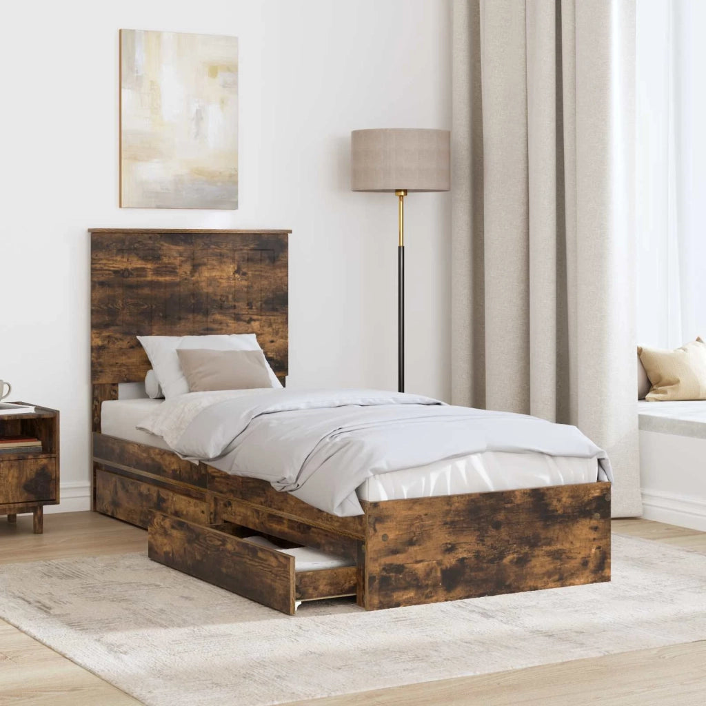 Letto con Contenitore Rovere fumé 75 x 190 cm Legno multistrato