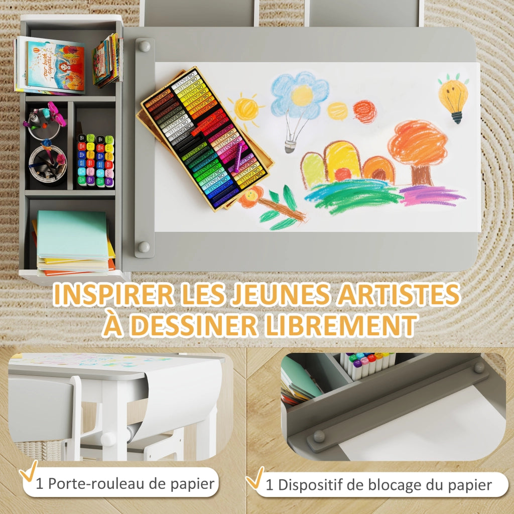 Tavolo con sedie bambini ¨C zephmum ¨C legno, grigio, con cassetti e scaffali