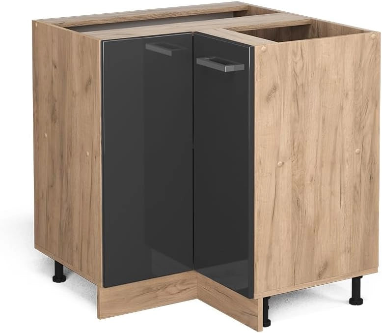 Mobile ad angolo cucina R-Line, Antracite lucido, 75.6 cm senza piano di lavoro, per la libera combinazione all'interno di sistemi cucina modulari