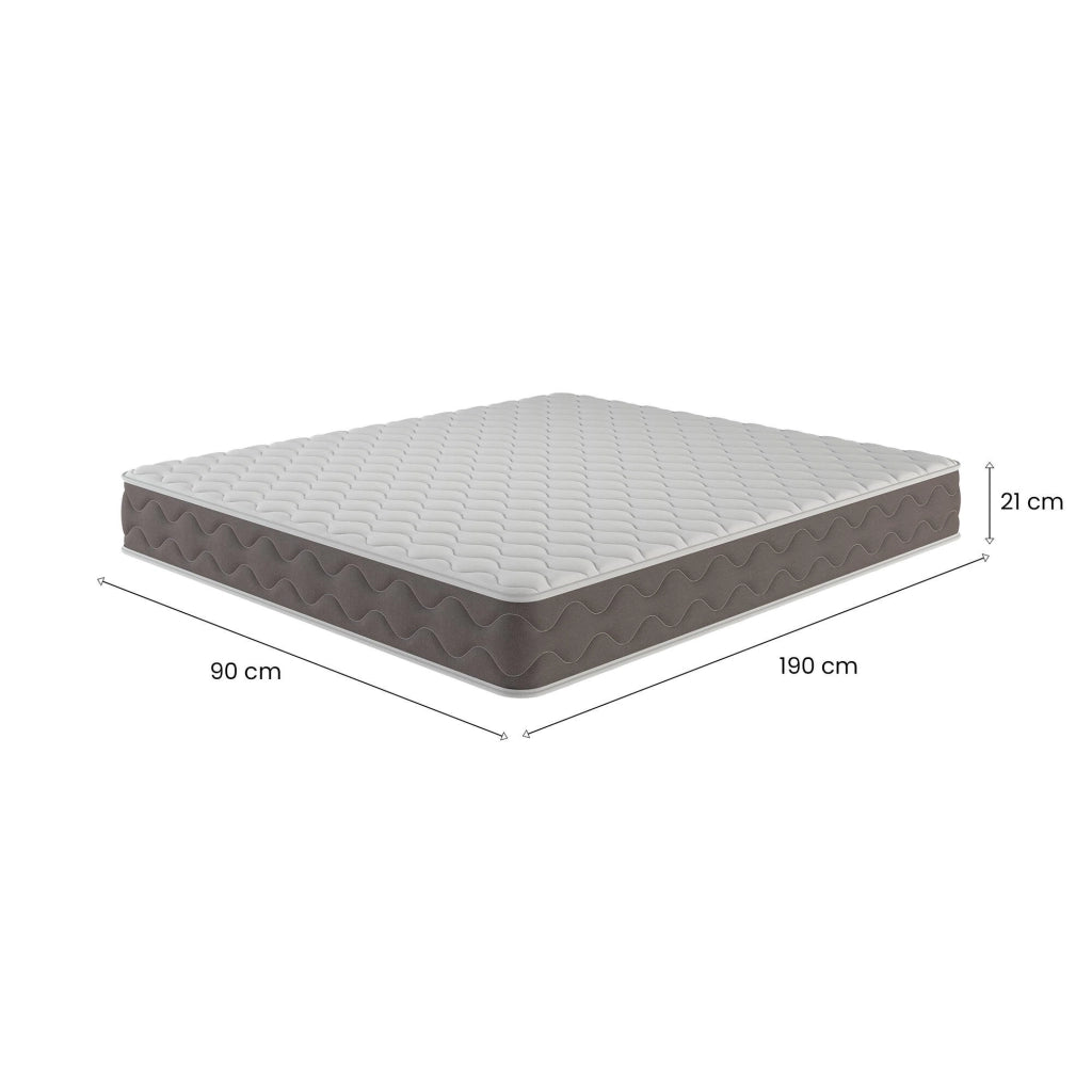 Gaggiano, Materasso Singolo Grado Rigidità 6.5/10 Made in Italy, 190x90x21h cm Bianco