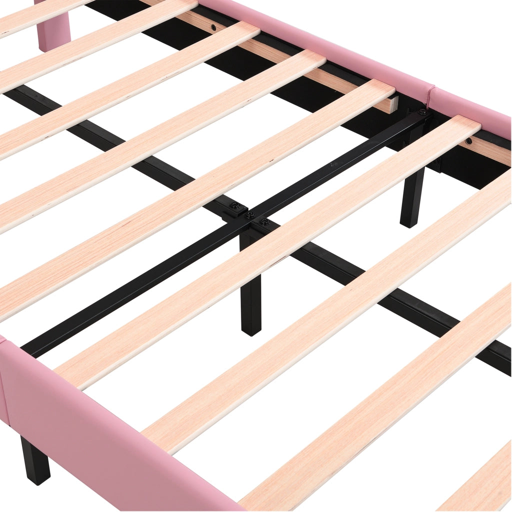 Letto per bambini imbottito 90x200 cm in rosa e bianco, testiera a forma di corona, struttura in PU e ferro