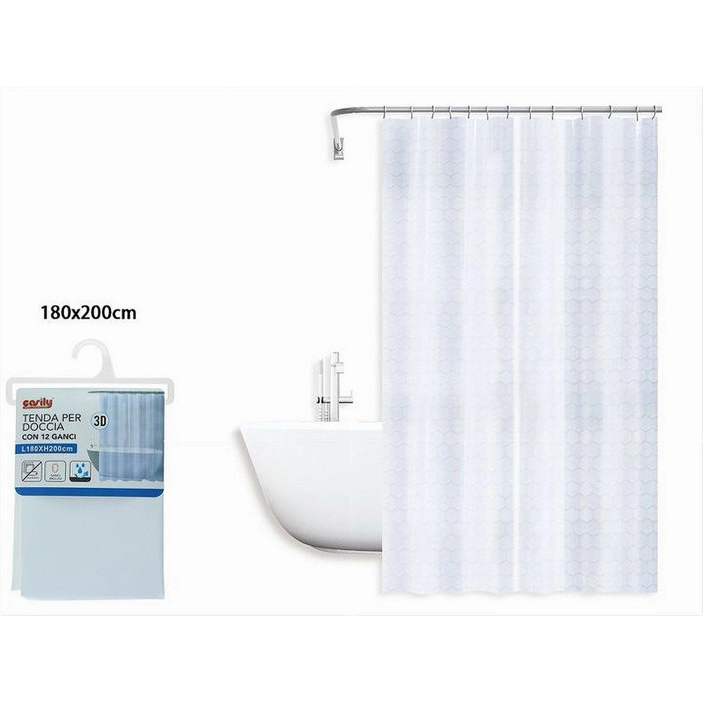Trade Shop - Tenda Per Doccia Vasca Da Bagno Effetto 3d A Nido D'ape 180x200cm 12 Ganci 87601 -