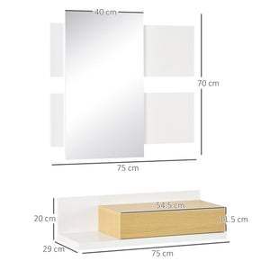 Set Mobili da Ingresso da Parete con Specchio 40x70 cm e Cassetto in Legno Naturale e Bianco