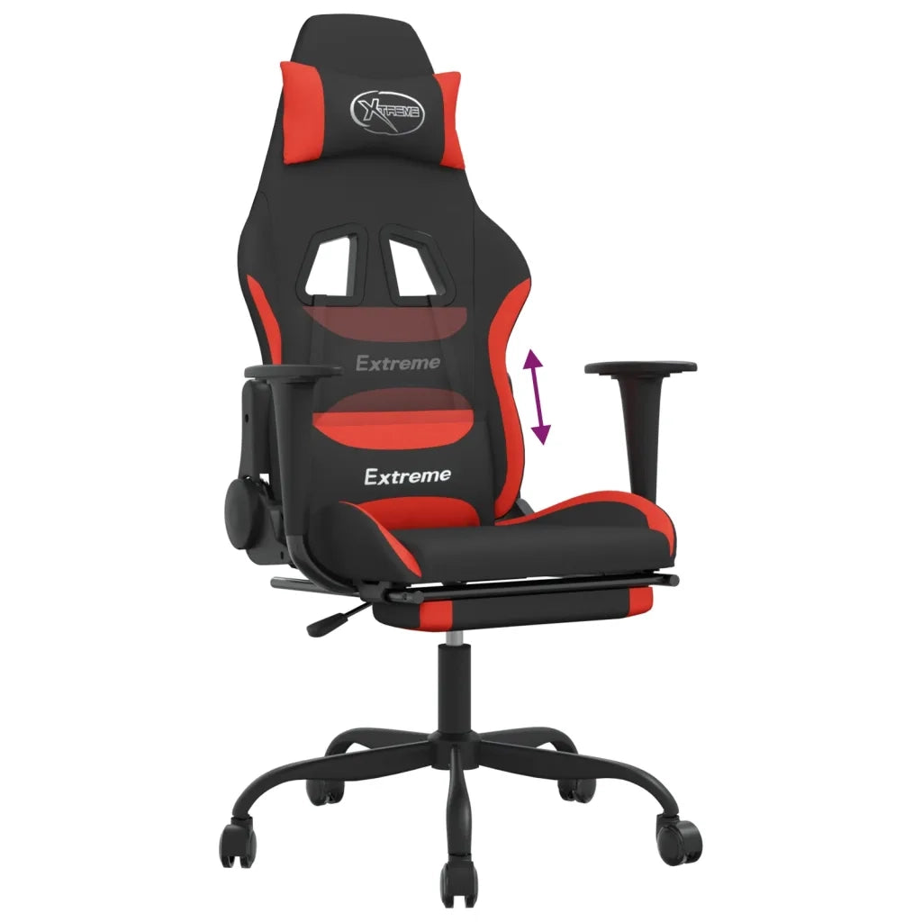 Sedia da Gaming | Sedia da e-sports con Poggiapiedi Rosso e Nero in Tessuto