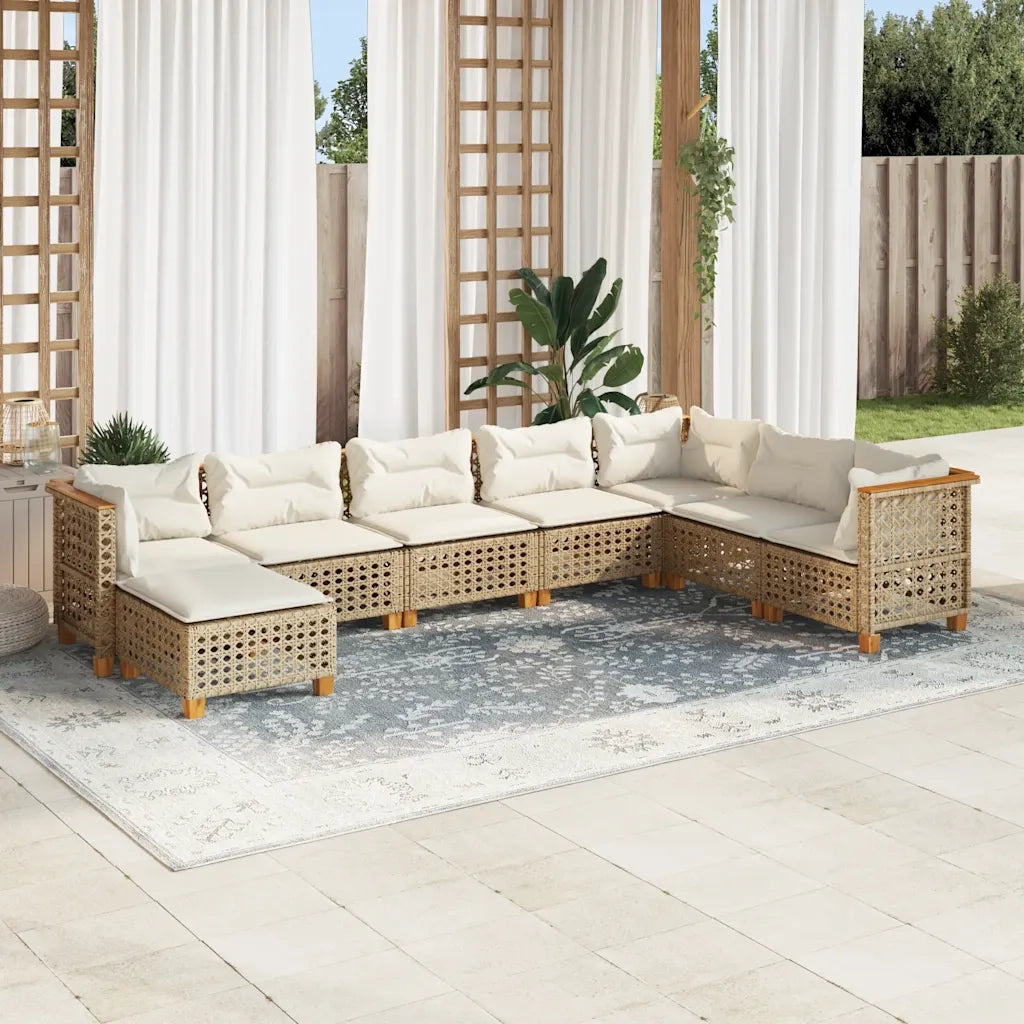 Set Divano da Giardino 8 pz con Cuscini Beige in Polyrattan