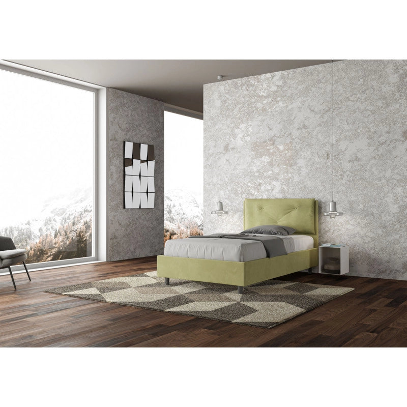 Letto imbottito Piazza e mezzo 110x200 cm Large - Senza rete,Microfibra,Tè verde
