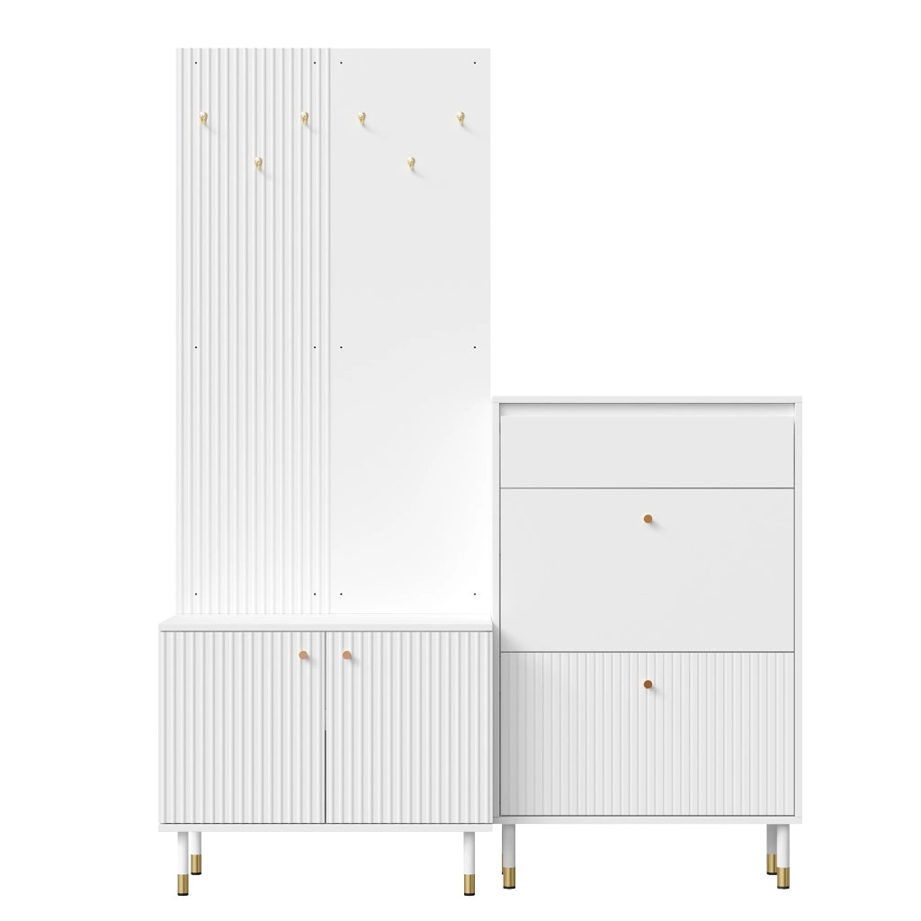 Mobile ingresso con scarpiera; armadio a 2 ante e 6 ganci; in MDF e truciolare; bianco