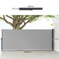Tenda Laterale Retrattile 400x160 cm con Maniglia, in Metallo, Alluminio e Poliestere, Grigio Chiaro