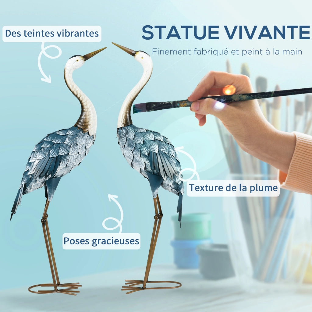 Set 2 Statue Gru da Giardino ¨C Xylo ¨C Decorazione Esterna in Acciaio per Terrazza Balcone
