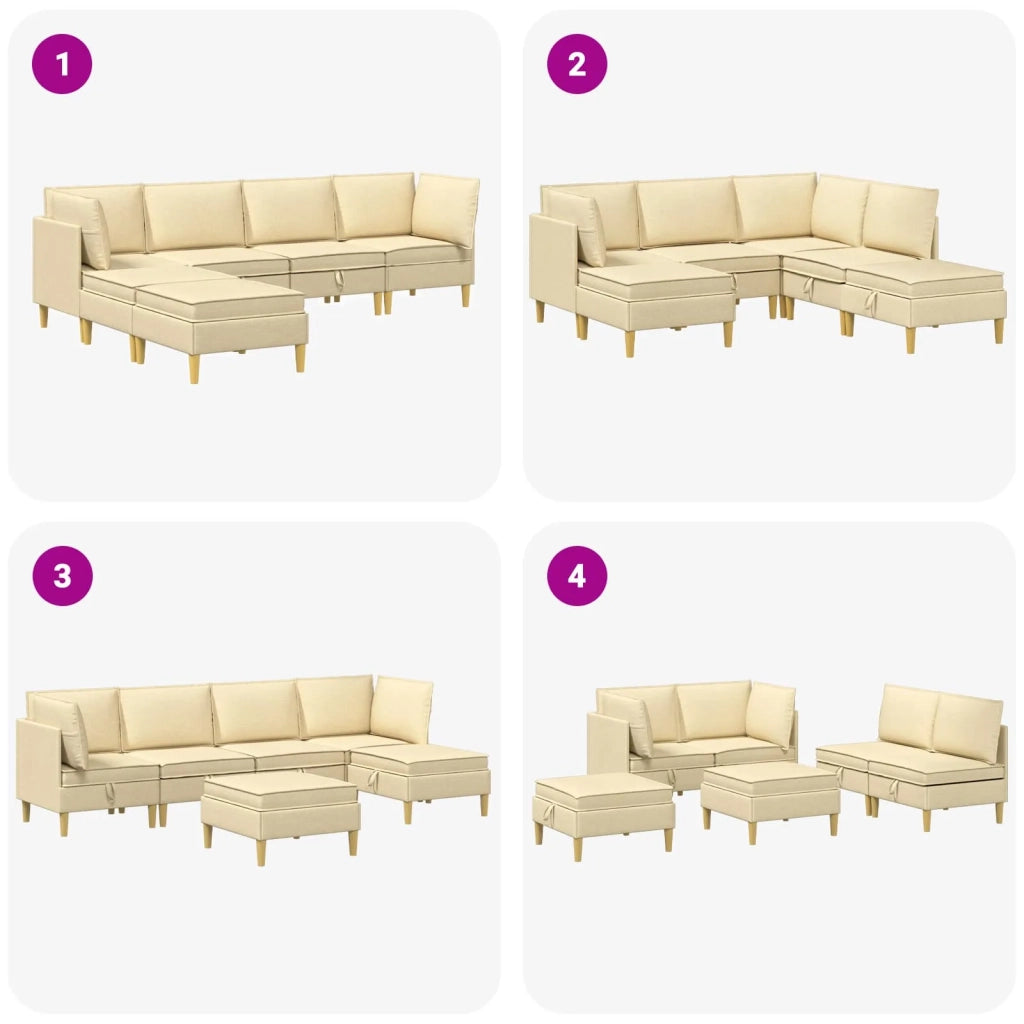 Set di mobili per il soggiorno con cuscino 6 pcs Crema Tessuto 3413712