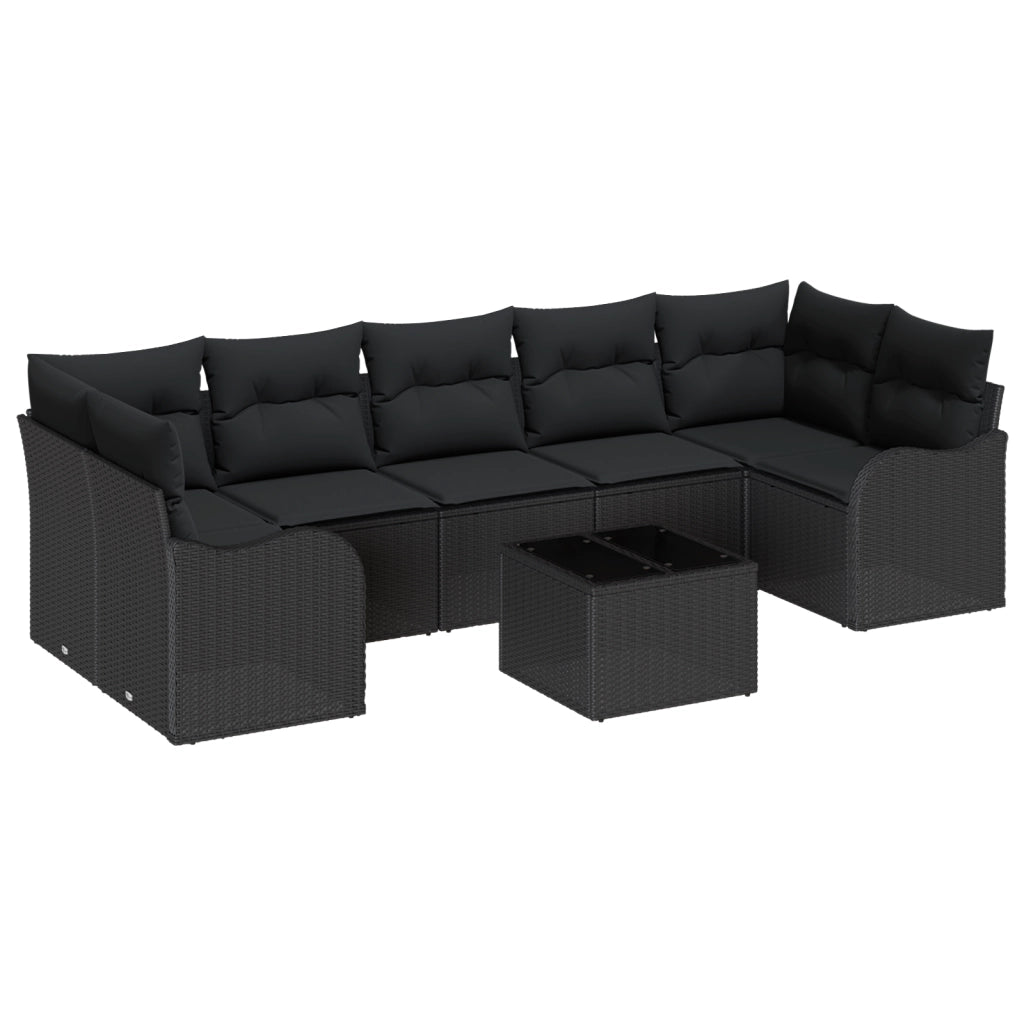Set di divani da giardino 8 pezzi con cuscini Nero Polirattan