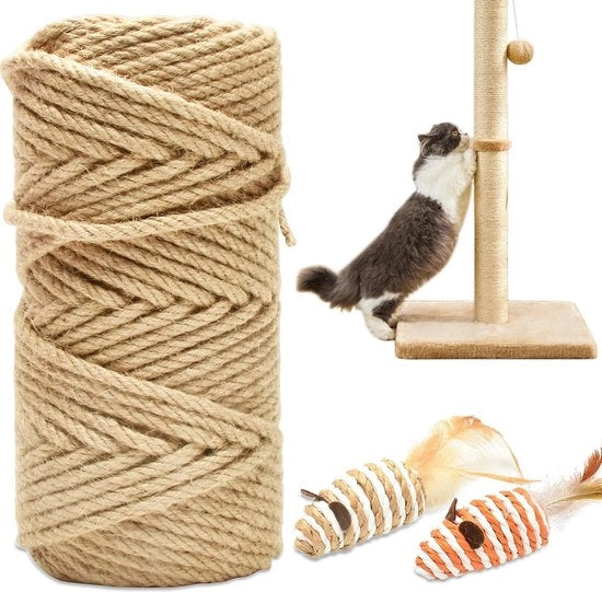 Tubo di Sisal di Alta Qualità per Krabbe 6 mm, 50 m Lungo Incluso 2 Giocattoli per Gatti