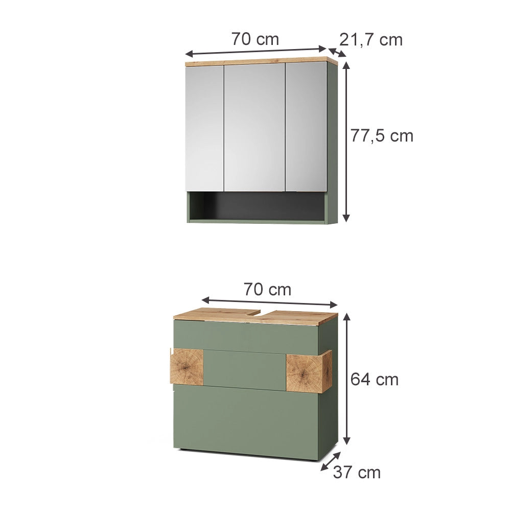 Vicco Set di mobili da bagno Verde/Artigianale 2 parti