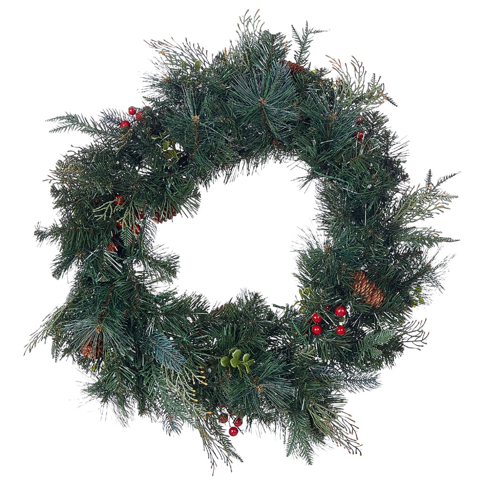 Ghirlanda di Natale in materiale sintetico verde con bacche di pigna con Luci LED 60 cm accessorio decorazione natalizia