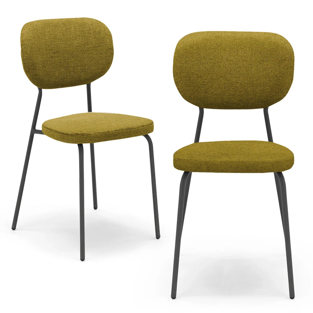 Set 2 sedie da pranzo imbottite VANESSA, 100 % MADE IN ITALY, design moderno, gambe coniche robuste in metallo, schienale e seduta rivestiti con tessuto idrorepellente strutturato colore Giallo Senape