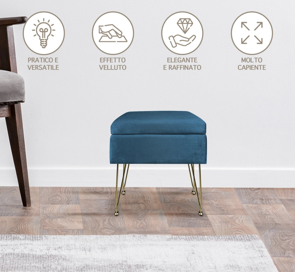 Pouf Panca Imbottita Divanetto In Velluto Contenitore PortaOggetti Panca Sgabello A Pie Di Letto Con Gambe In Metallo Dorato Cassapanca Scarpiera Ingresso Legno Massello Panchina  - Petrolio