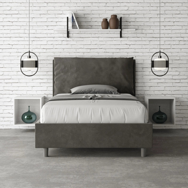 Letto imbottito Piazza e mezzo 110x190 cm Large - Senza rete,Microfibra,Grigio