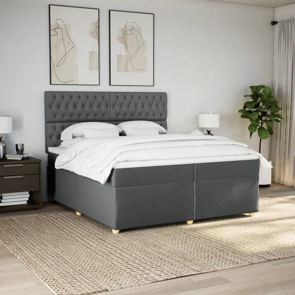 Giroletto a Molle con Materasso Grigio Scuro 200x200 cm Tessuto
