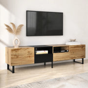 Mobile porta TV con 2 ante e 2 cassetti in MDF, effetto legno naturale e nero, con guide scorrevoli, 190 × 38 × 48 cm