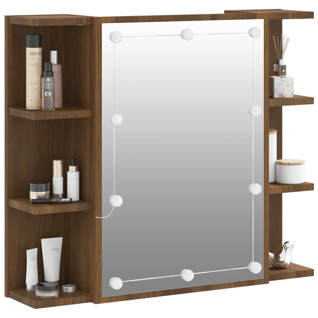 Mobile a Specchio con LED Rovere Marrone 70x16,5x60 cm 820453