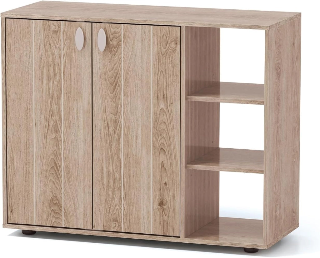 Scarpiera a 3 ripiani con 2 ante e 3 scomparti aperti con ripiani rimovibili, cassettiera per ingresso, corridoio e soggiorno, 80 x 31 x 64,5 cm (nero)