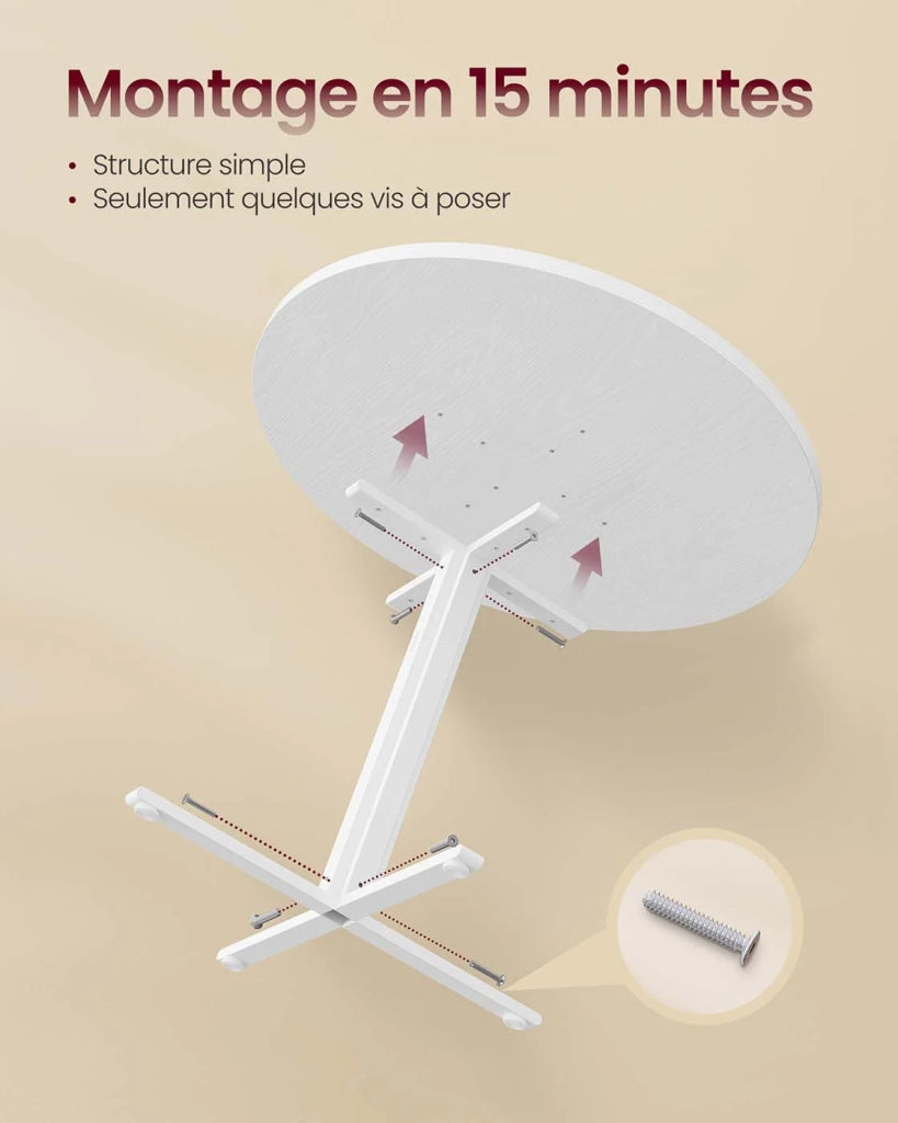 Tavolo da cucina rotondo per 4 persone stile country superficie resistente all'acqua diametro 80 cm altezza 748 cm per soggiorno bianco neve 12_0007680