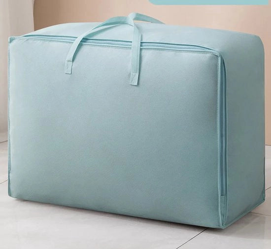 Tas di stoccaggio grande con maniglie rinforzate e chiusura robusta, adatto per la conservazione di cuscini, coperte, abiti, ecc., colore blu, dimensioni: 70cm x 50cm x 26cm, capacità: 100 litri.