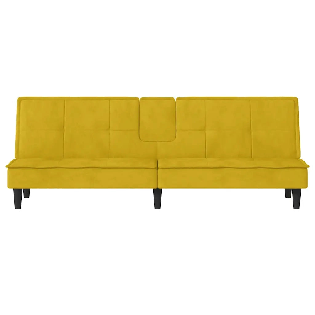 Divano Letto con Portabicchieri in Velluto Giallo