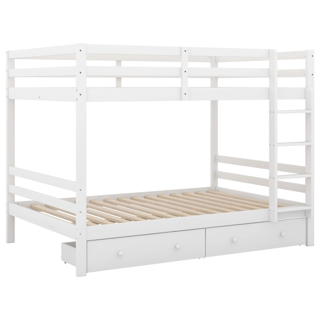OKWISH Letto a Castello 140×200 cm, Letto Matrimoniale con Ampio Spazio Contenitore, 2 Cassetti e Sponde Alte, senza Materasso, Bianco