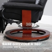 Poltrona Relax Reclinabile Manualmente fino 145° con Poggiapiedi e Rivestimento in Finta Pelle, Nero