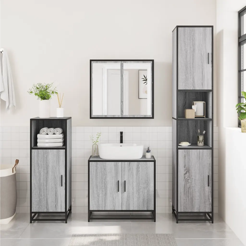 Mobile Specchio da Bagno Grigio Sonoma 65x20x60 cm Multistrato 849257