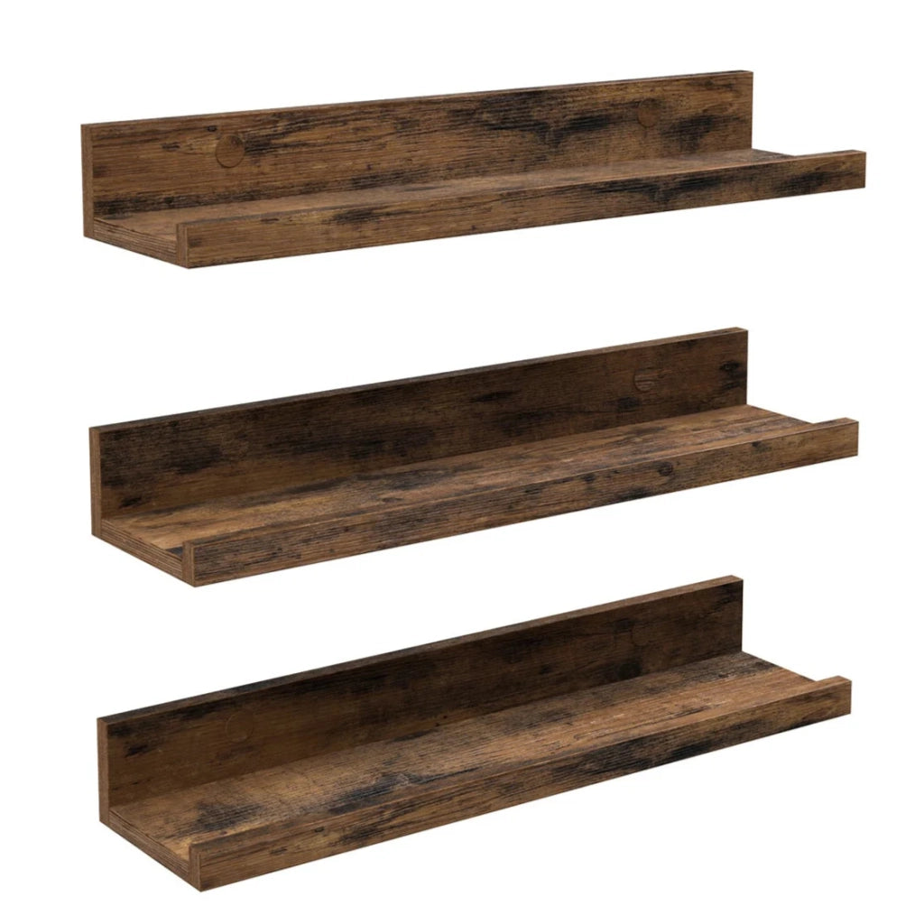 Mensole da parete set di 3 mensole sospese mensole sospese lunghe 38 cm con bordi alti per cornici decorazioni spezie per cucina soggiorno marrone rustico 12_0005833