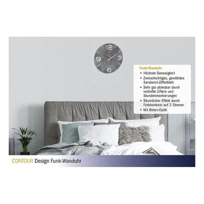 TFA 60.3536.15 CONTOUR Orologio da Parete Radiocomandato Design Industriale Effetto Cemento colore Bianco