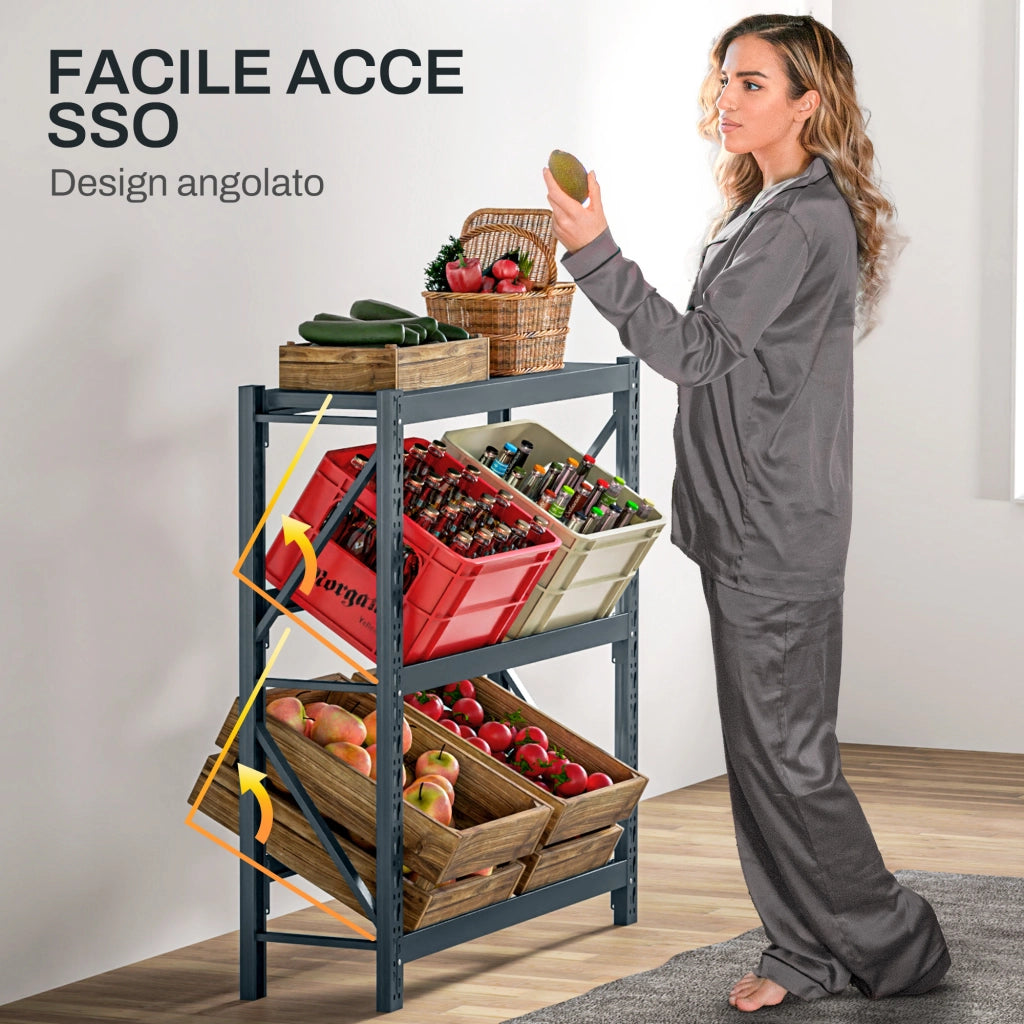 Scaffale per Casse di Bevande a 3 Livelli ¨C Zephmum ¨C Grigio 110x30x110 cm
