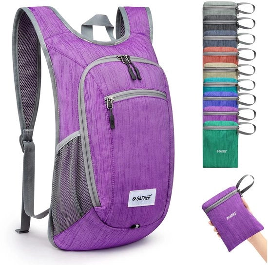 Borsa da viaggio compatta, 10/15 l, pieghevole, leggera, ripiegabile, borsa da giornata, viaggi, outdoor, escursioni, borsa a tracolla, viola, 15 litri, per uso all'aperto