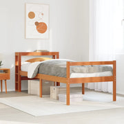 Giroletto con Testiera-Letto con Testiera Marrone Cera 75x190 cm Massello Pino