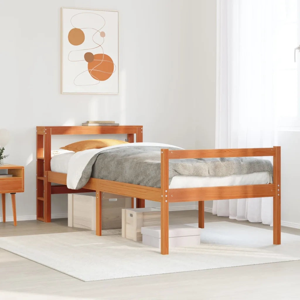 Giroletto con Testiera-Letto con Testiera Marrone Cera 75x190 cm Massello Pino