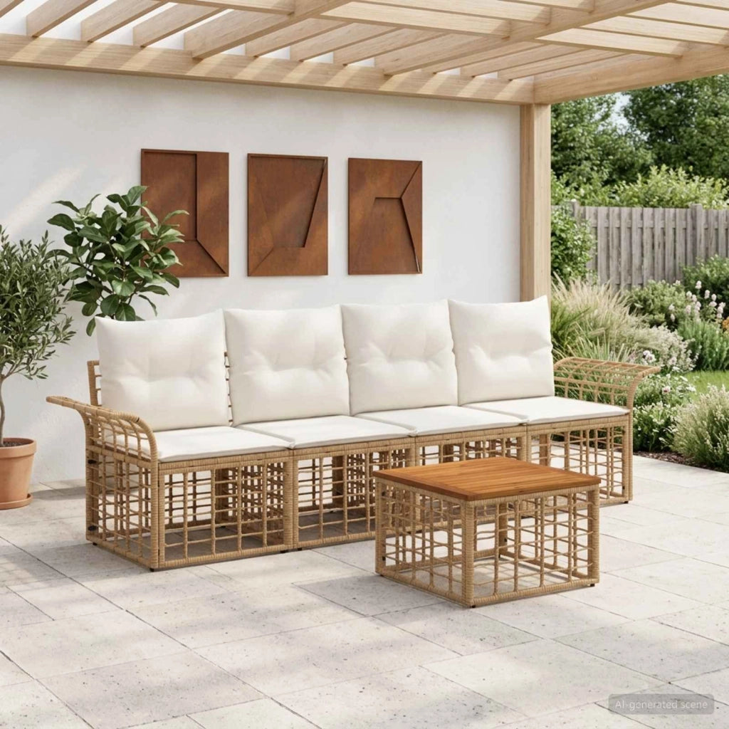 Set di divani da esterno 5 pz Naturale e Bianco Crema 3437640