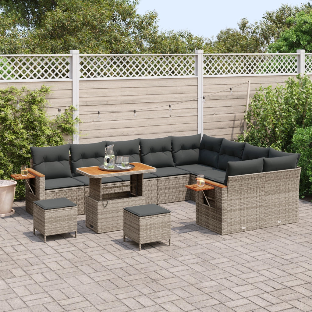 Set di divani da giardino  12 pezzi con cuscini Grigio Polyrattan Acacia