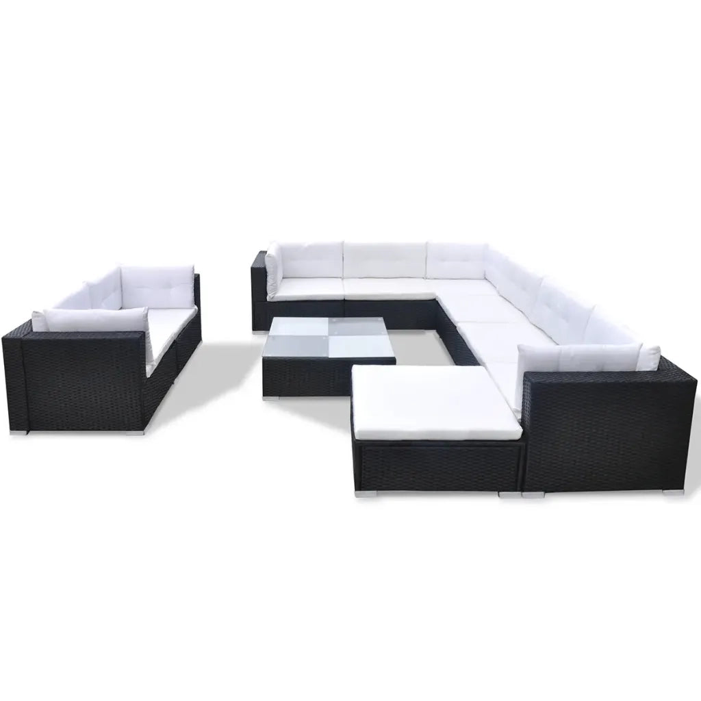 Set Divani da Giardino 10 pz con Cuscini in Polyrattan Nero cod mxl 34961