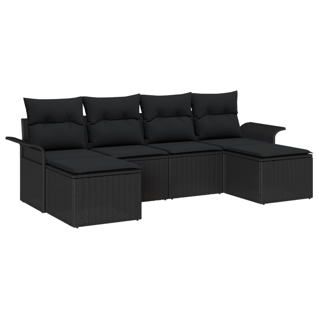 Set di Divani da Giardino con Cuscini in Polirattan Nero