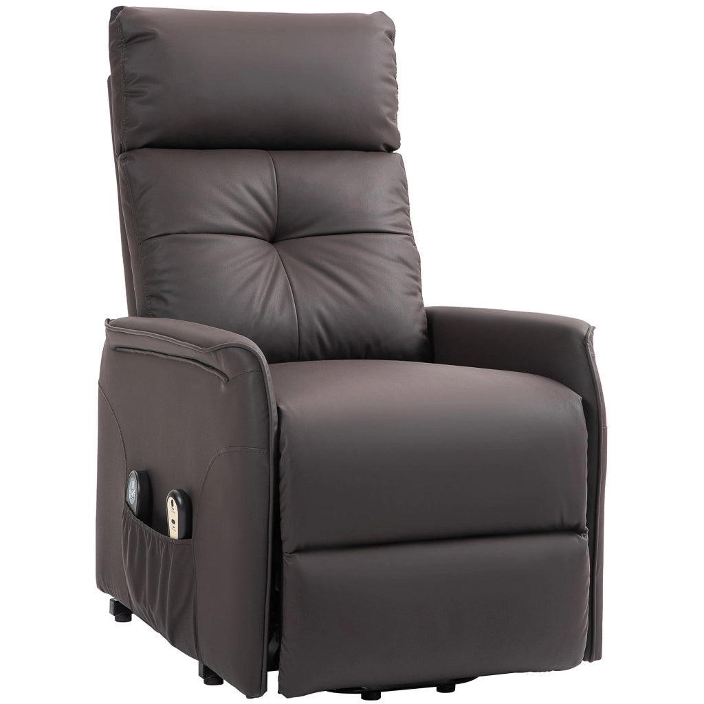 Poltrona Alzapersona Reclinabile 1 Motore con 8 Punti Massaggio 67x89x102 cm Riscaldamento e 2 Telecomandi Marrone