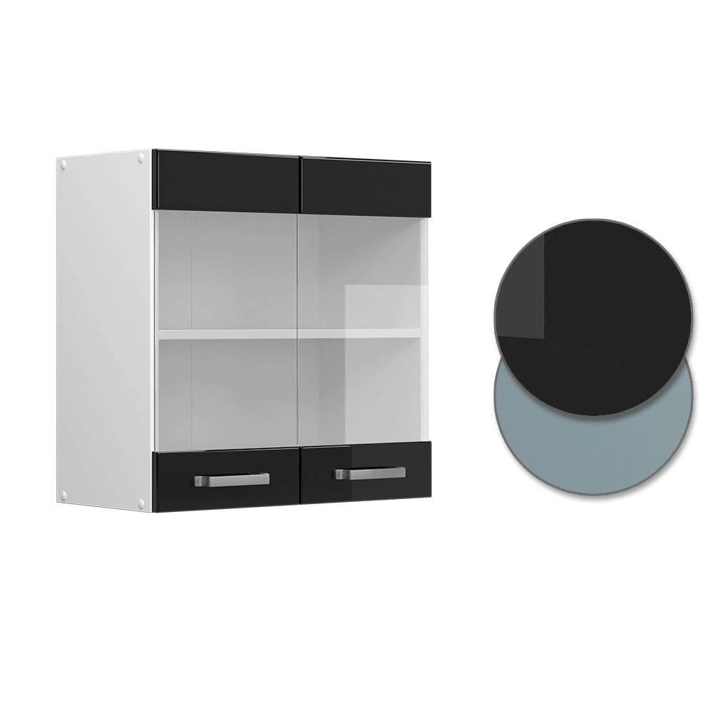 Vicco Pensile universale Nero lucido 60 cm con ante in vetro