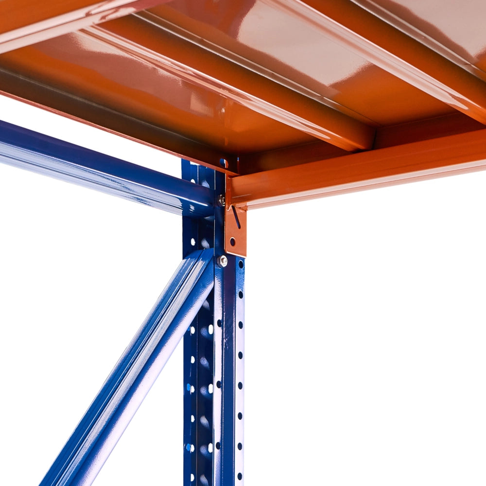 Scaffale moderno in metallo per esterni 4 ripiani arancione e blu 200 cm giardino garage