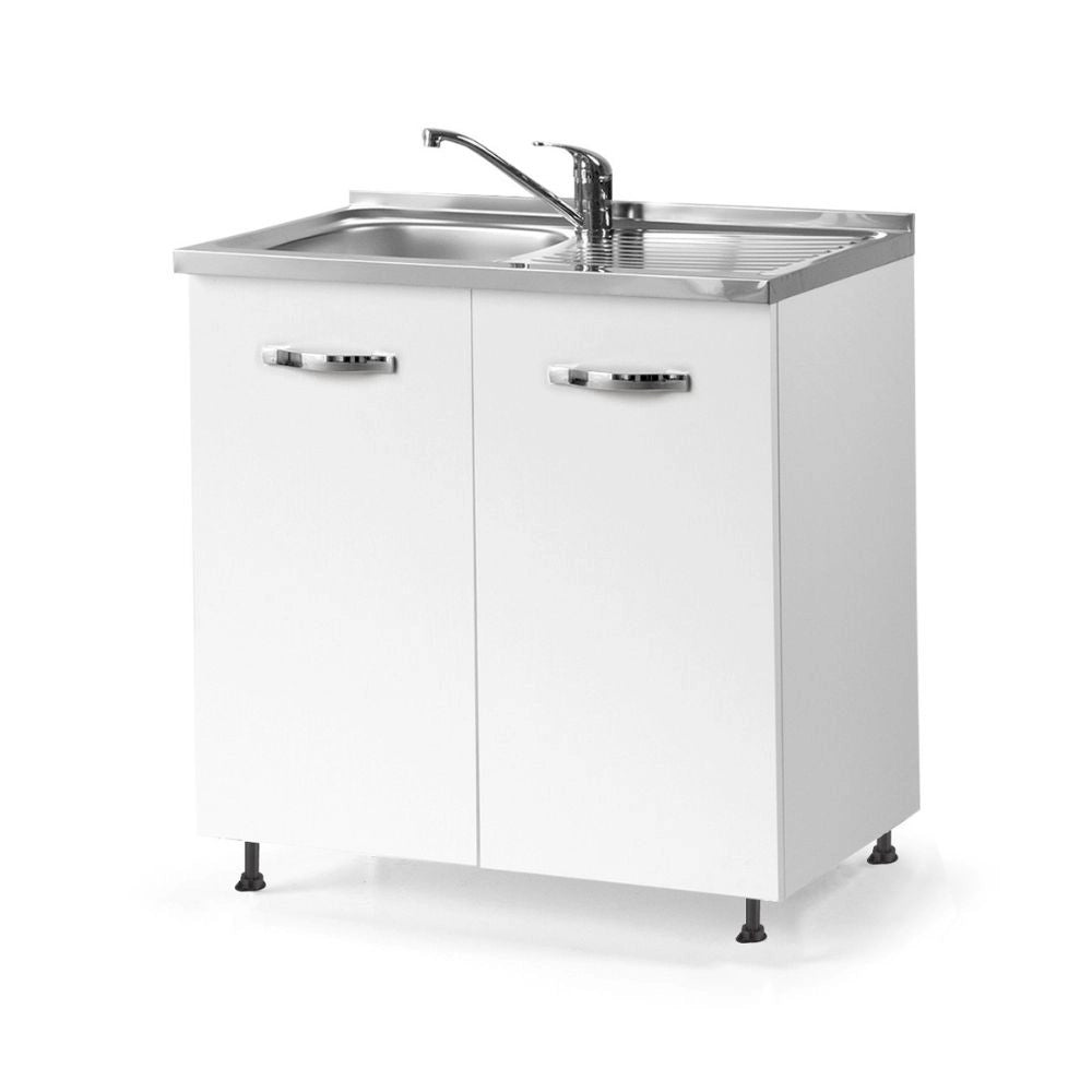 Sottolavello 2 ante 80x60 bianco frassinato con lavello vasca gocciolatoio destro incluso